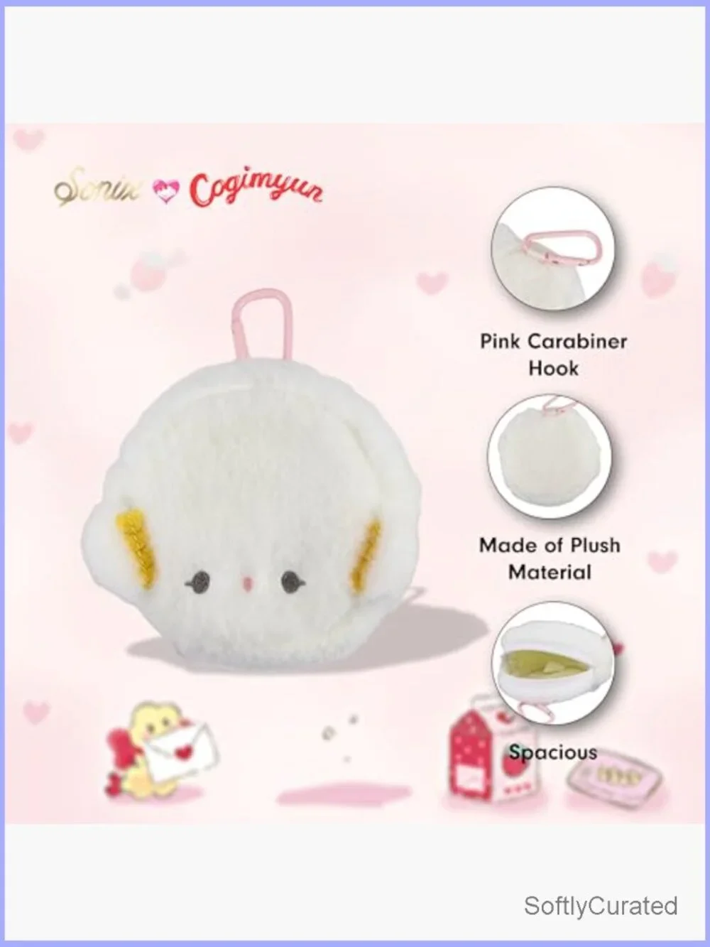 Sanrio Plush Earbud Pouch Keychain Charm, Fuzzy Coin Purse for Small Accessories